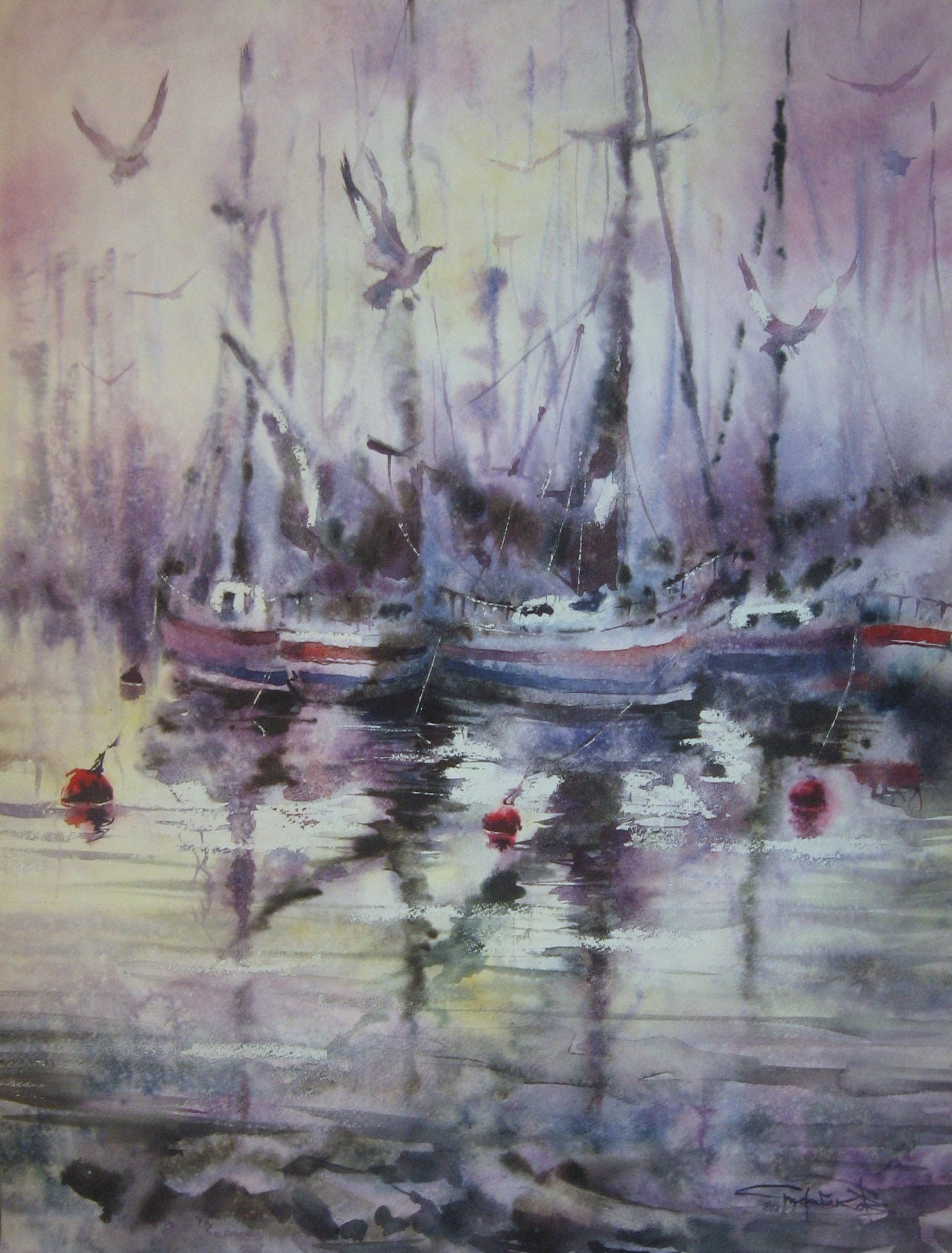 Sleepy Yachts — watercolour by Serhii Shcherbakov